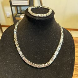 Men’s Stainless Steel 8mm And 22” Necklace And Bracelet Set 