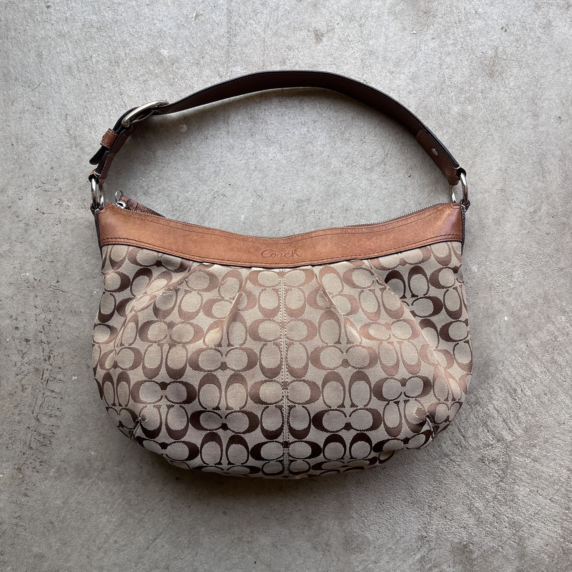 Vintage Coach Signature Essential F13741 Tan Brown Hobo Shoulder Bag