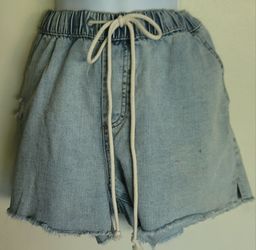 New! Distressed Jean Drawstring Shorts