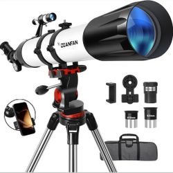 Telescope,90mm Aperture 800mm Telescopes for Adults Astronomy,Portable Professional Refractor Telescope for Beginners,with Stainless Tripod & Phone Ad