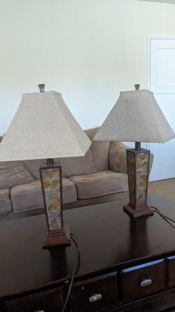 Two Lamps, Base Stand With Leave Decoration