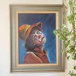 Vintage Mid Century Original Clown Painting