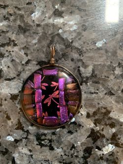 Vintage Handmade Dragonfly Glass Pendant