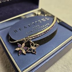 Brilliance crystal by swarovski bracelet 2 charms flower & butterfly purple pink