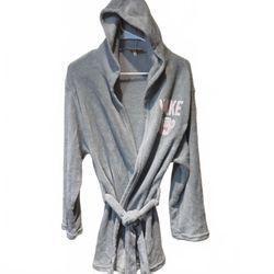 Bobbie Brooks Hooded short Soft Fleece "WAKE UP" coffee Accent tie belt L/XL
