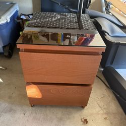 Modern 2-Drawer Nightstand / Side Table – Glass Top