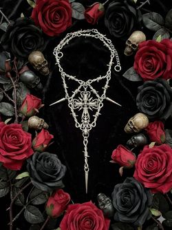 Handmade Gothic Silver Barbed Wire Cross Necklace Spikes Grunge Punk
