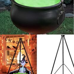 Halloween Decorations Large Witches Cauldron 54" Tripod Lights Black Plastic Bowl Decor Hocus Pocus Candy Bucket Decoration Indoor Outdoor