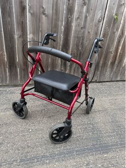 Red Rolling Walker with Seat – Great for Shorter Adults / Petite Users – Excellent Condition