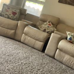 Leather Reclining Sectional Sofa Couch Beige Tan