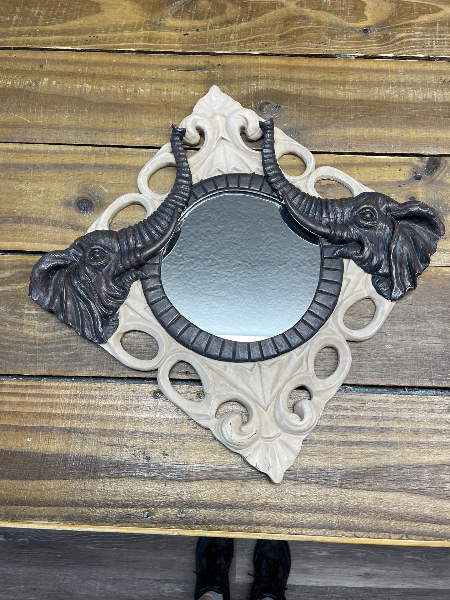 Vintage, Resin Elephant, Mirror 13 Inches Diamond Shaped