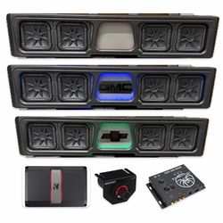 GMC SIERRA CHEVY SILVERADO CREW CABS FULL BASS PACKAGE KICKER AUDIO CUSTOM BOX INSTALLED