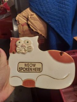 Vintage 1994 smokey mountain pottery meow spoken here cat wall art