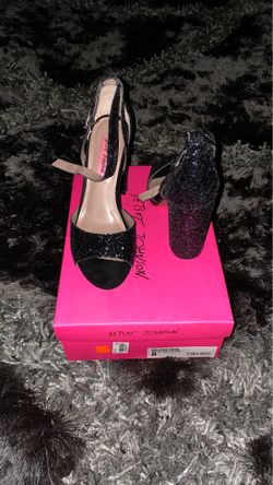 Betsy Johnson, Size 8, Chunky black glitter heels