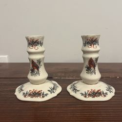 2 Pair Set Vintage Lenox Winter Greetings Candlestick Holders Christmas Cardinal