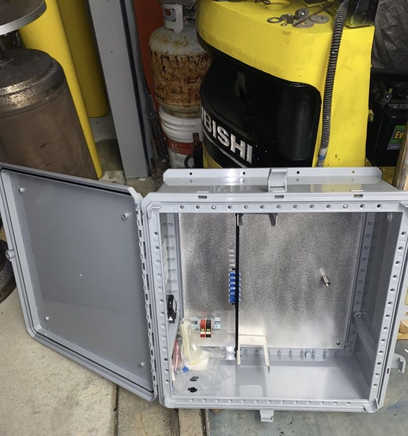 Ventev Fiber optics poly case enclosure 24x24x10 brand new in opened box with back plate and breakers and lock with wires and other items in box Origi