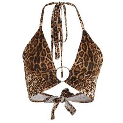Leopard Print Halter Crop Top for Women size medium
