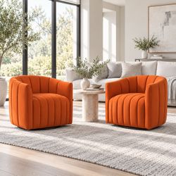 New Set of 2 Orange Velvet Swivel Accent Chairs, 29-Inch Wide Oversized Pumpkin Barrel Armchairs for Living Room or Bedroom  New in box VD614OG The 29