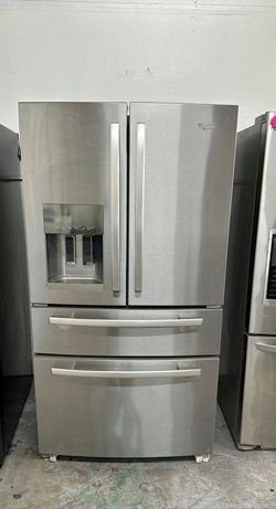 Whirlpool 4-Door Refrigerator (French Door Fridge with Drawer Freezer) Stainless Steel - Water Dispenser, LED Lighting