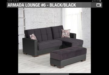 NEW 96” BLACK MICROFIBER SECTIONAL SOFABED WITH OTTOMAN ! AVAILABLE IN BLACK, BROWN, BLUE , RED 