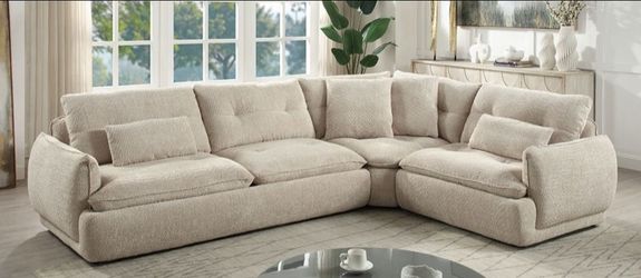 Brand New Beige Super Plush Chenille Sectional Sofa