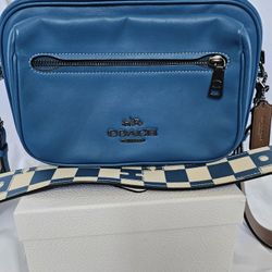 Coach Elias Blue Jay Crossbody With Checkerboard Leather 