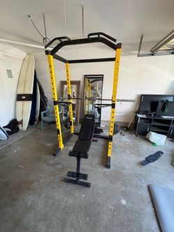 Bench / Squat Rack, 300lb Weights, Barbell, Bench