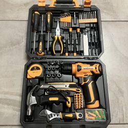 DEKOPRO 126 Piece Power Tool Combo Kits with 8V Cordless Drill, 10MM 3/8'' Keyless Chuck, Professional Household Home Tool Kit Set, DIY Hand Tool Kits