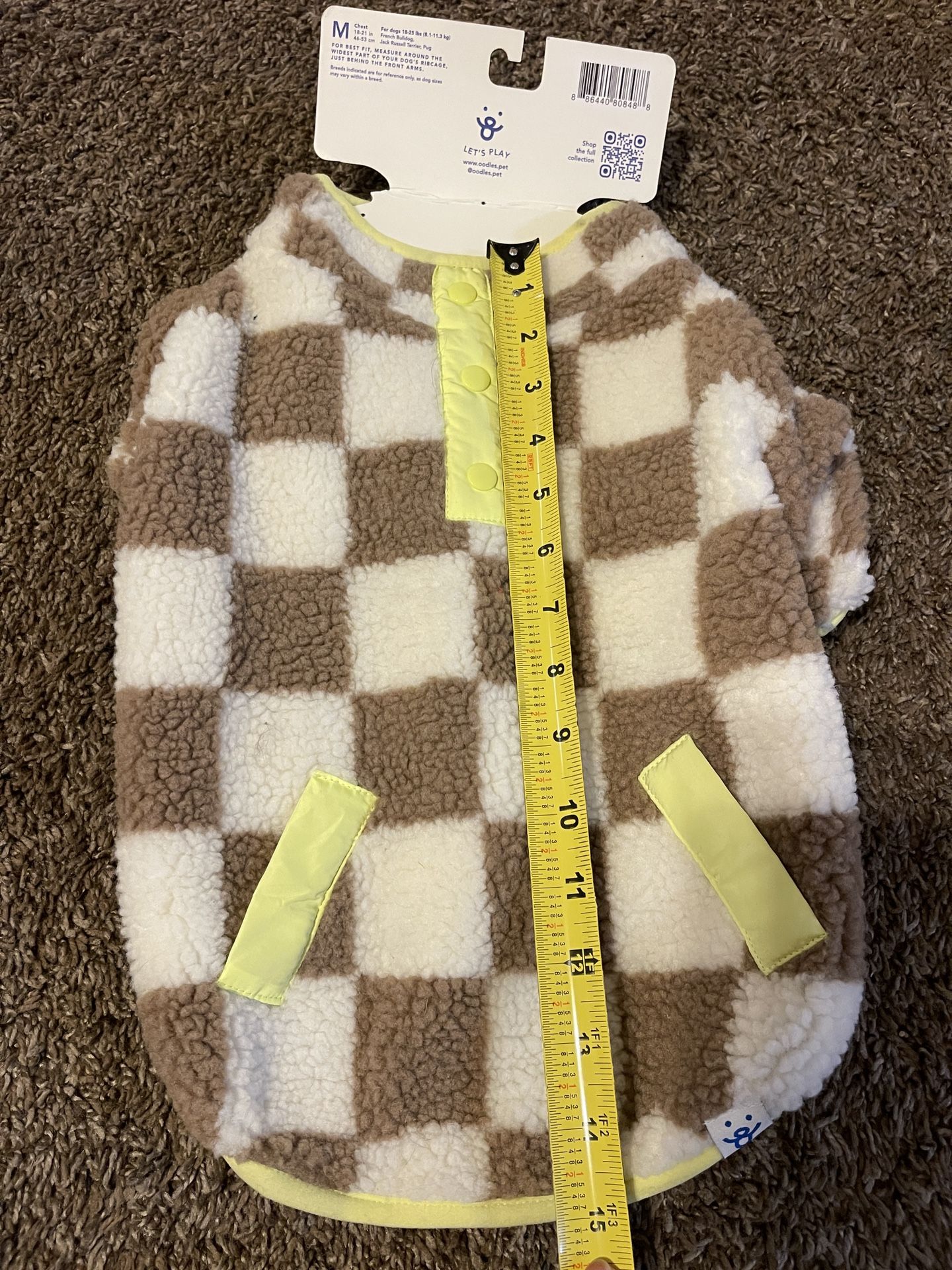 Medium Beige And Whit Checkered Fleece Dog Jacket