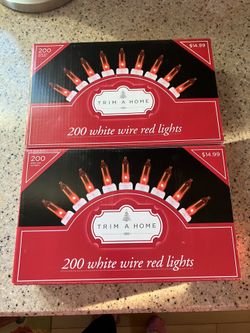 Two Boxes Of Red Lights With White Cords Total Of 300 Lights New
