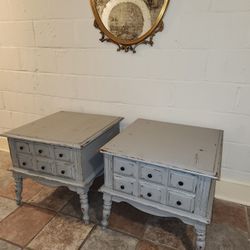 Antique-Style Distressed Nightstands / Side Tables – Set of 2