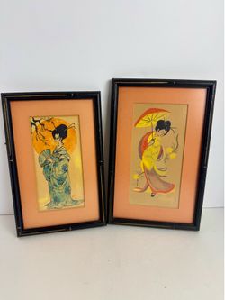 Vintage Japonisme Geisha Foil Art Prints Jane Lahive Framed Metallic Decor