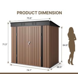 $100,new! Outdoor Storage Shed,Metal Outdoor Storage Cabinet, Waterproof Tool Shed, Lockable Backyard Shed for Garden, Patio and Lawn (Brown, 6' x 4')