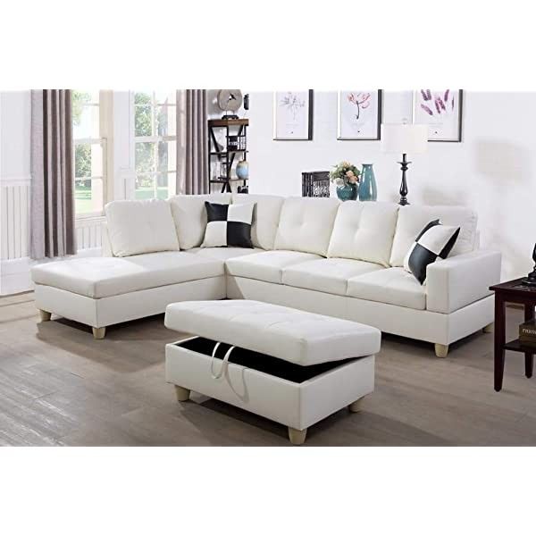 New White Leather Sectional And Ottoman, Leather Sectional Sofa Austin Tx