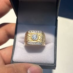 14k DIAMOND AND GOLD NUGGET RING SIZE 7 