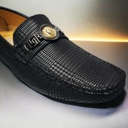 Men Black Suede Loafer Gold Buckle
