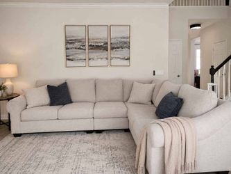 Large Light Gray Fabric Sectional Sofa