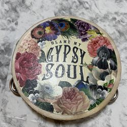 Blame My Gypsy Soul Small Tambourine Decor Floral Indie Boho Festival Hippie
