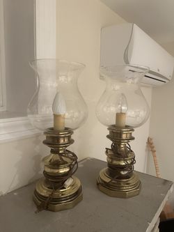Gold and Glass Electric Hurricane Lamp