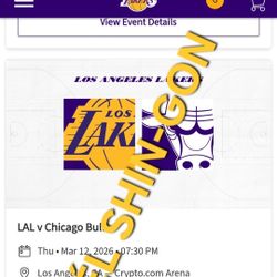 Lakers vs Bulls 4 Tickets Mar 12th Section 321 Row 6 $100 EA 