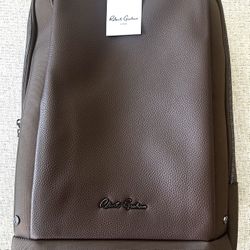 NWT Robert Graham LEATHER Panel Solid Travel Padded Laptop BROWN Backpack!