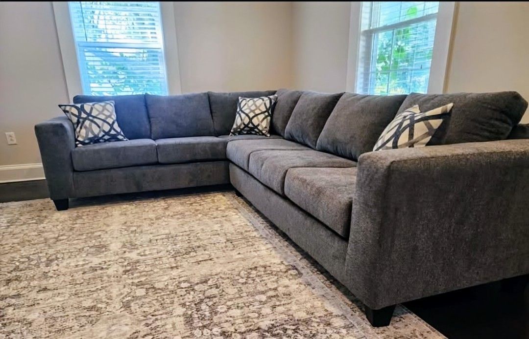 Brand New Artisan Charcoal Grey 2pc Full Length Sectional (Ottoman Not Included ) 5 Colors Avail.