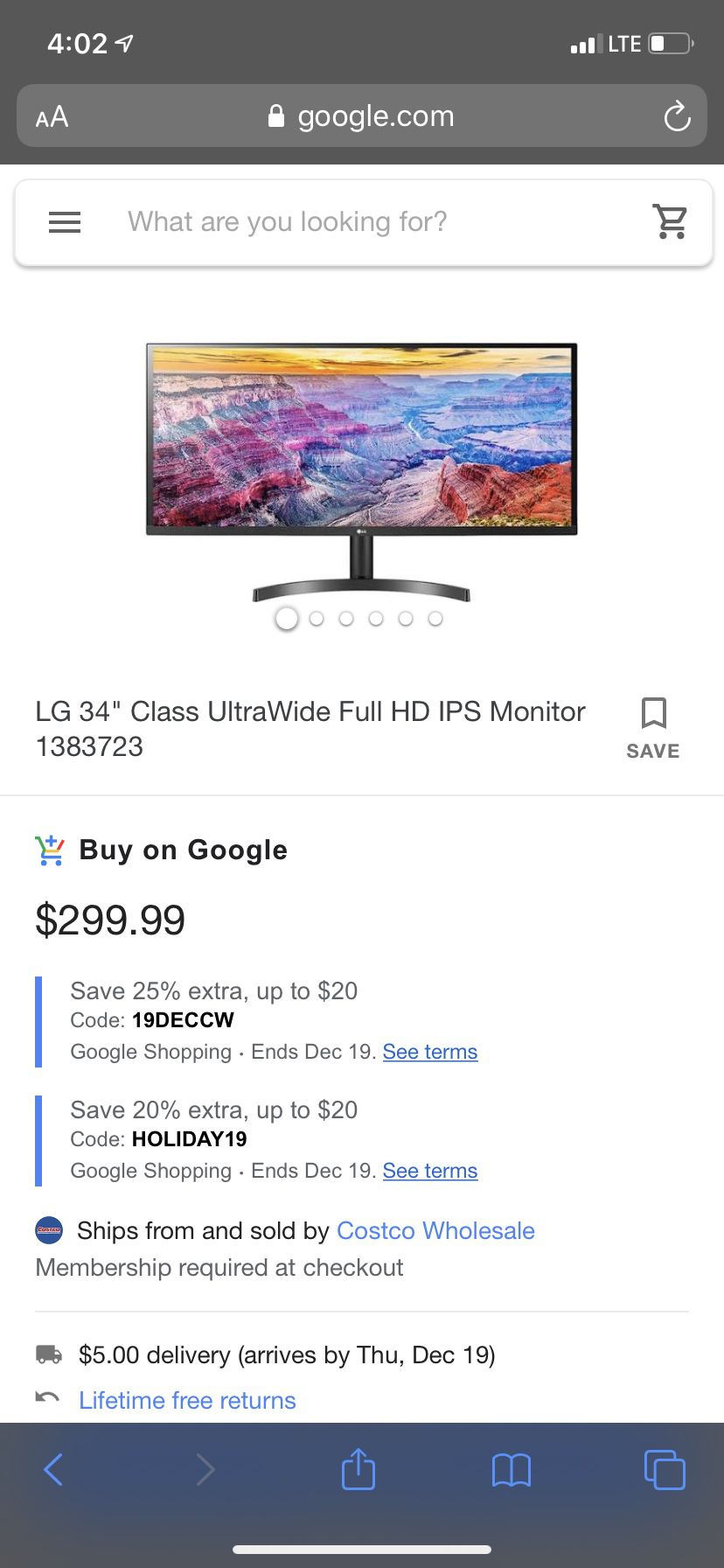 34” LG UltraWide Monitor For Sale.