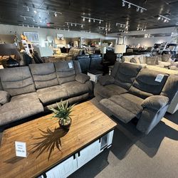 Light Gray Power 100%Leather Reclining  Sectional 