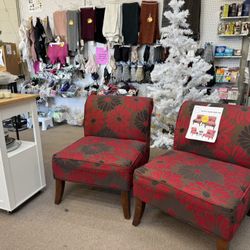 Set Of 2 Accent Chairs Red With Flowers New 