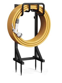 Garden Hose Holder Stand, Freestanding Heavy Duty Metal Hose Holder with Stable Base and Tool Hooks, Rustproof Water Hose Storage Rack for Outside Yar