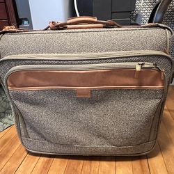 Vintage Hartmann Tweed and Leather Suitcase Luggage Travel Bag on Wheels