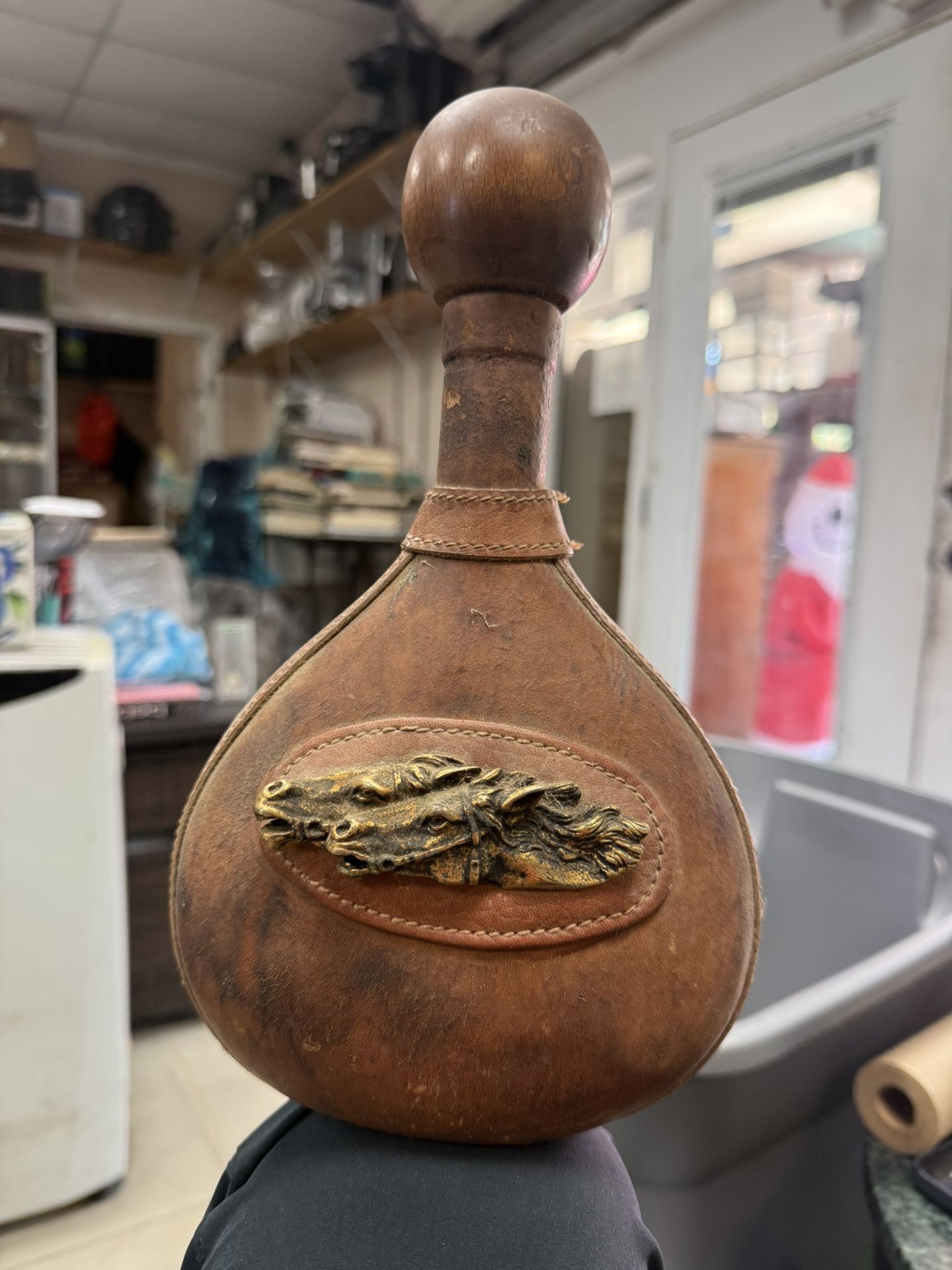 Vintage Italian leather wrapped liquor decanter bottle