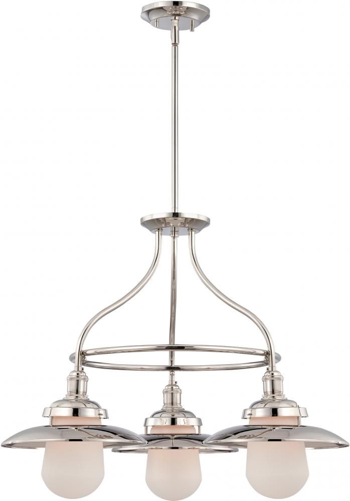 NEW 3-Light Dinette Light Fixture in Polished Nickel with Etched Opal Glass Nuvo NIB MSRP $380
