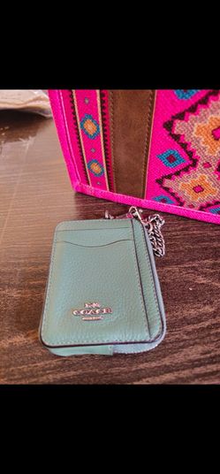 Light Green Coach Zip Card Case Wallet